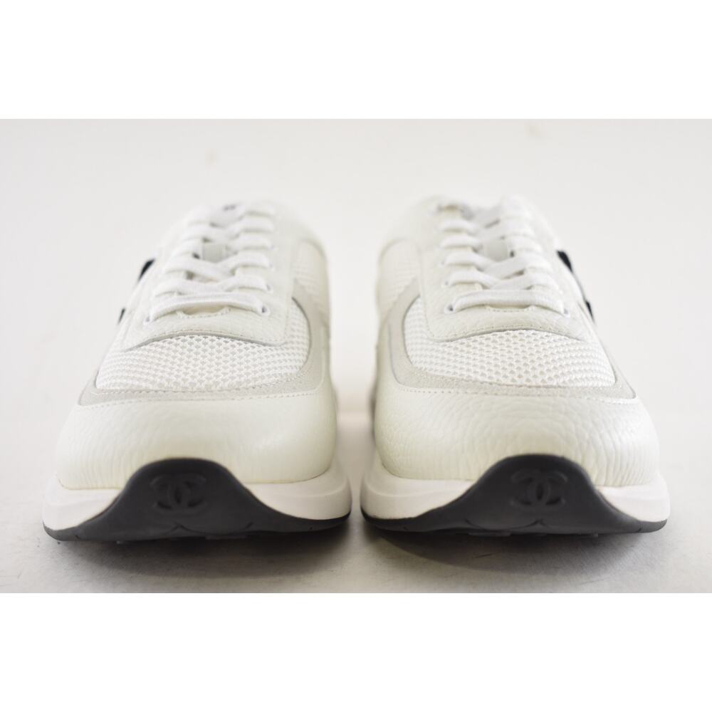 Chanel 21S Mens White Black Leather CC Logo Lace Low Top Trainer Sneaker 44 11 - Picture 8 of 14